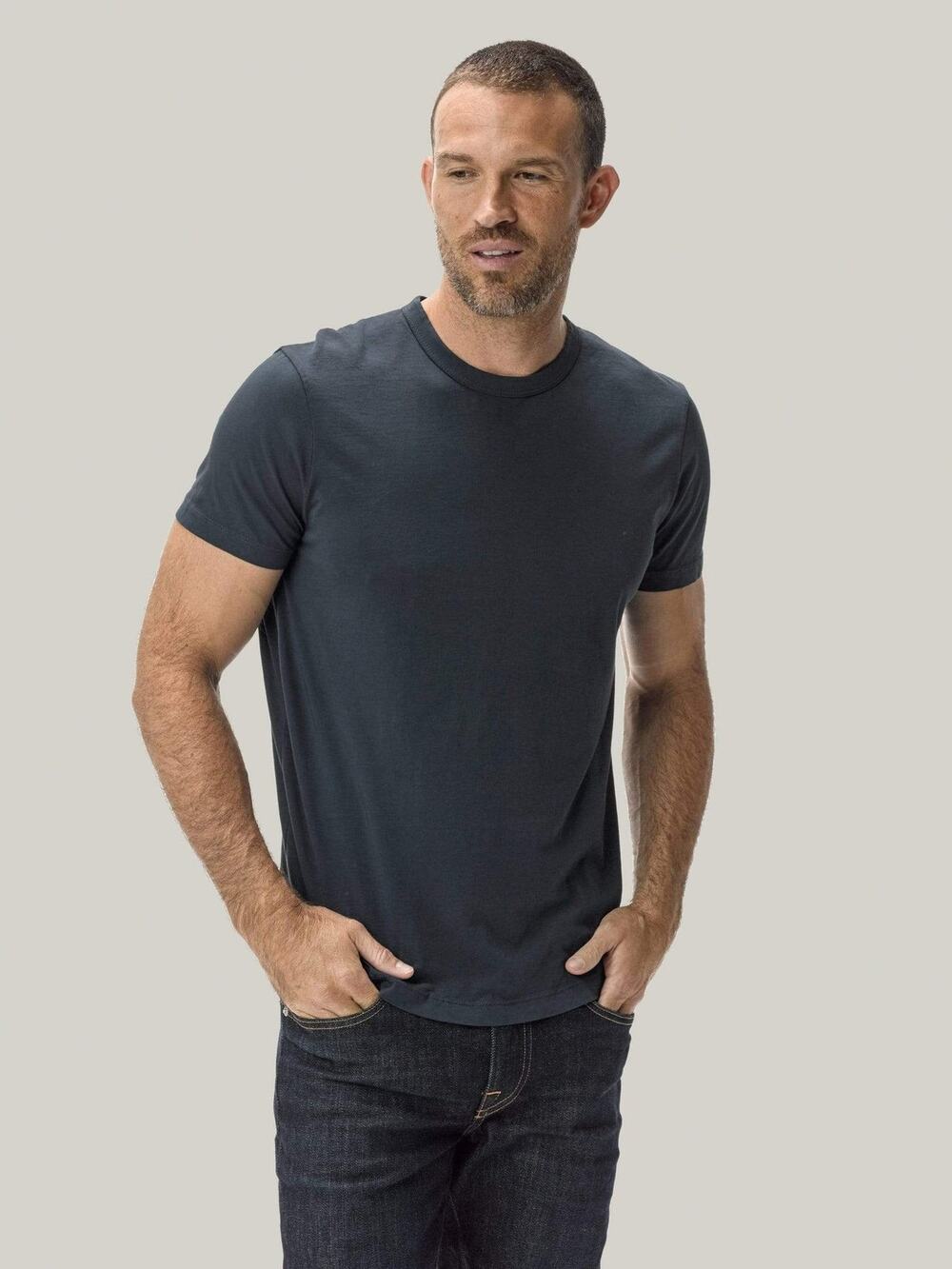 Buck Mason Ink Navy Pima Curved Hem Tee Classic Casual NWT Small